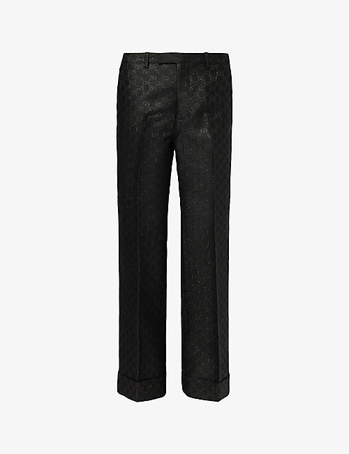 GUCCI: Flared-leg mid-rise wool-blend trousers