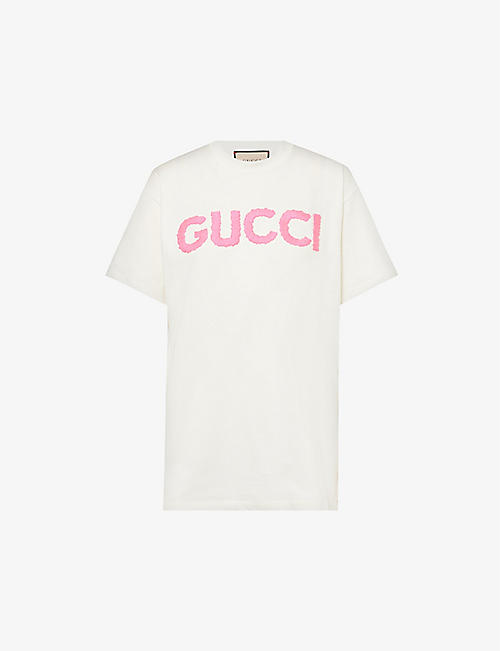 GUCCI: Logo-embroidered cotton-jersey T-shirt