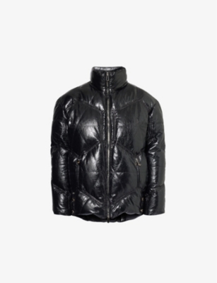 STARLIT: Funnel-neck quilted leather-down puffer jacket