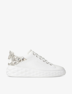 JIMMY CHOO: Diamond Maxi sequin-embellished leather and woven low-top trainers