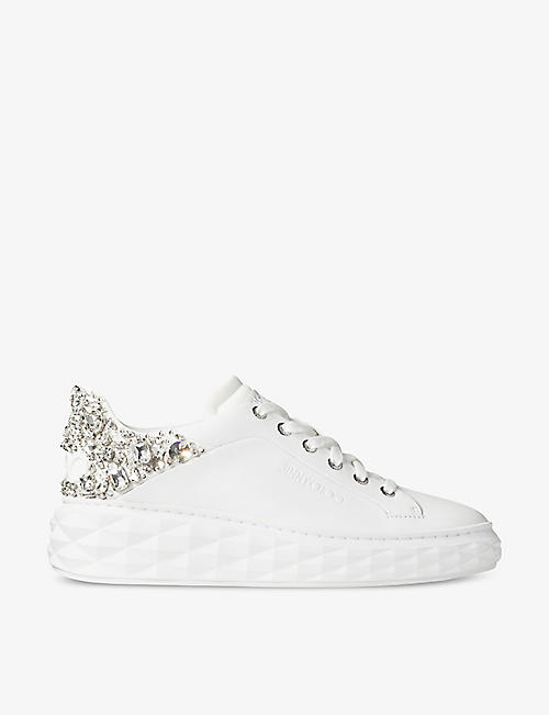 JIMMY CHOO: Diamond Maxi sequin-embellished leather and woven low-top trainers