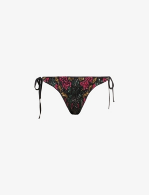ALLSAINTS: Jamilia floral-embroidered side-tie stretch-woven bikini bottoms