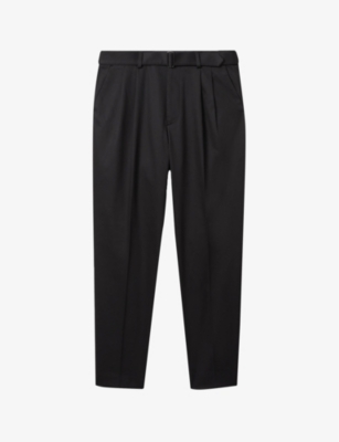 REISS: Liquid pleated tapered-leg stretch cotton-blend trousers
