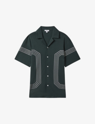 REISS: Arlington stripe-embroidered relaxed-fit cotton shirt