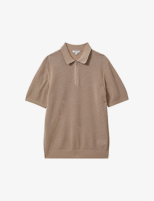 REISS: Burnham textured-weave knitted polo shirt