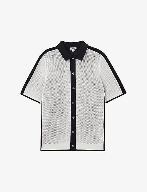 REISS: Misto open-stitch cotton-blend shirt