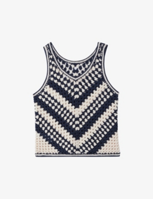 REISS: Sabrina crew-neck colour-block crochet vest