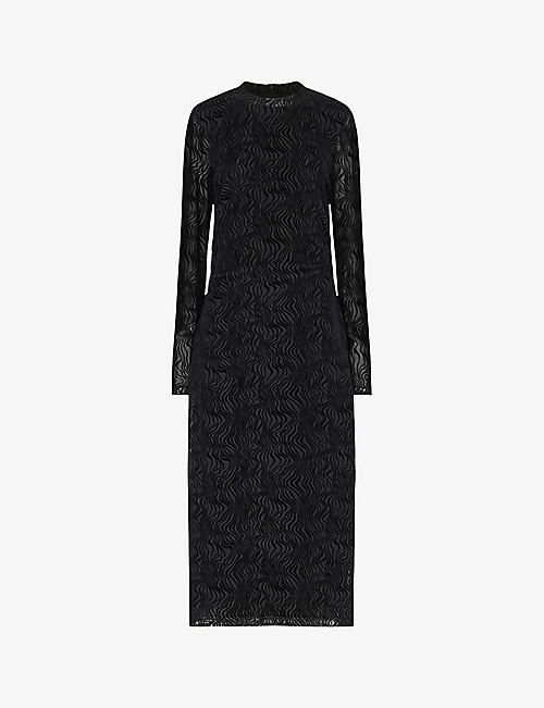 WHISTLES: Squiggle long-sleeve stretch-mesh midi dress