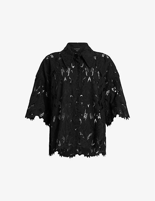 ALLSAINTS: Charli lace-embroidered short-sleeve woven shirt