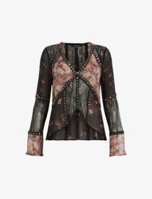 ALLSAINTS: Florence Kora sequin-embellished floral-print woven blouse