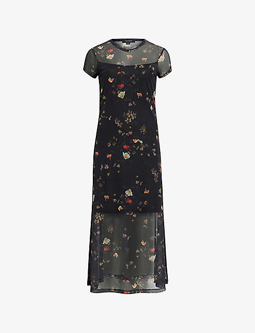 ALLSAINTS: Hanna kora-print stretch-mesh midi dress