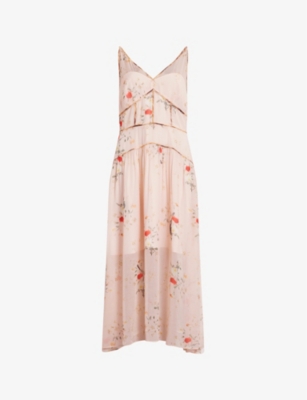 ALLSAINTS: Kora floral-print stretch-woven midi dress