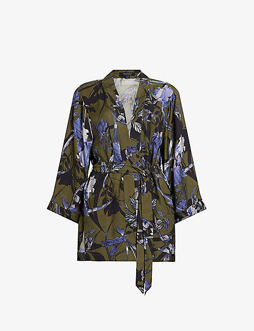 ALLSAINTS: Carina graphic-print batwing-sleeve woven kimono