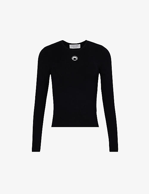 MARINE SERRE: Moon-embroidered long-sleeved stretch-knit top