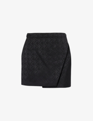 MARINE SERRE: Diamond-pattern mid-rise stretch-woven mini skirt