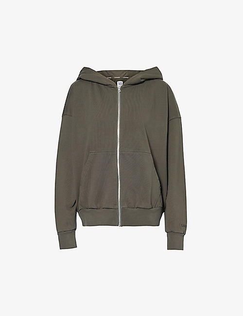 LOUNGE UNDERWEAR: Zip-up relaxed-fit cotton-jersey hoody