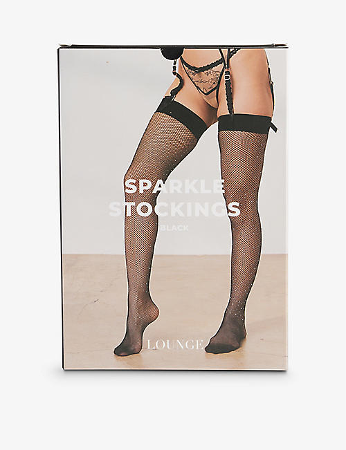 LOUNGE UNDERWEAR: Sparkle rhinestone-embellished stretch-woven fishnet stockings