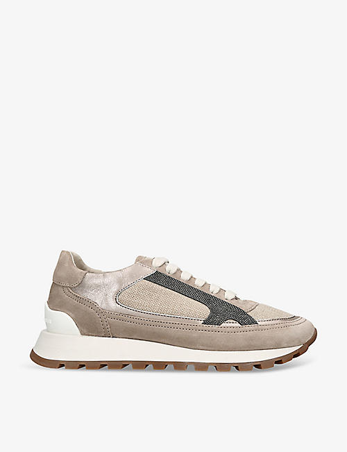 BRUNELLO CUCINELLI: Runner panelled suede low-top trainers