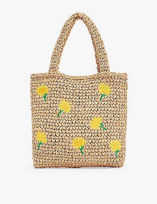 STELLA MCCARTNEY: Kids' flower-embellished raffia-effect tote bag
