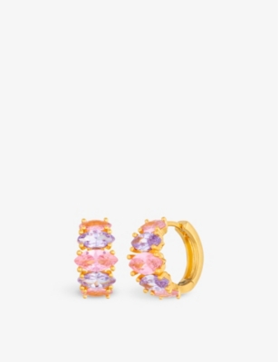 JULY CHILD: Mulberry 18ct yellow-gold-plated brass and zirconia huggie hoop earrings