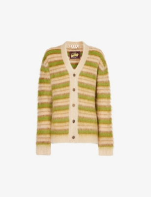 MARNI: V-neck striped mohair wool-blend knitted cardigan