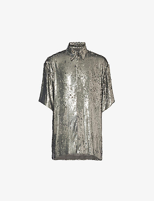 DRIES VAN NOTEN: Sequin-embellished relaxed-fit woven shirt