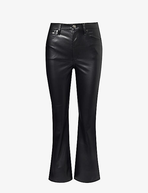 RAG & BONE: Casey brand-embroidered  straight-leg high-rise faux-leather trousers