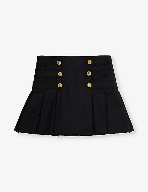 BALMAIN: Button-embellished pleated stretch-wool mini skirt 8-13 years