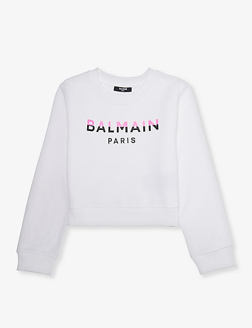 BALMAIN: Logo-print round-neck cotton-jersey sweatshirt 8-13 years