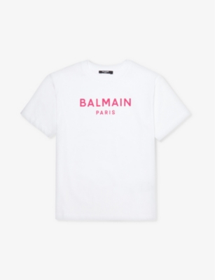 BALMAIN: Neon logo text-print cotton-jersey T-shirt 6-13 years