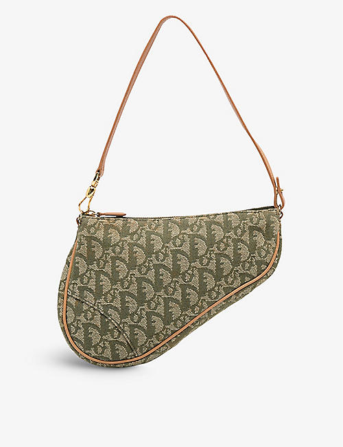 RESELFRIDGES: Pre-loved Dior Oblique Saddle monogram-pattern canvas shoulder bag