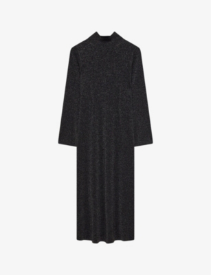 JOSEPH: Metallic-weave high-neck merino-wool midi dress
