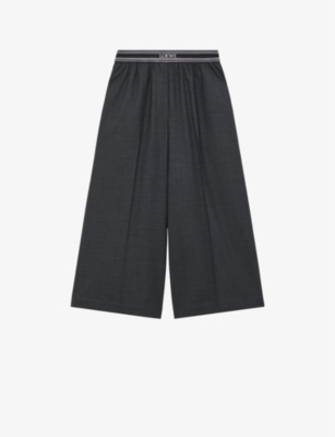 LOEWE: Branded-waistband wide-leg high-rise wool-blend trousers