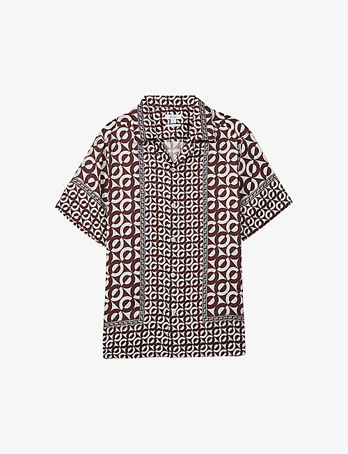 REISS: Prentice geometric-print short-sleeve woven shirt