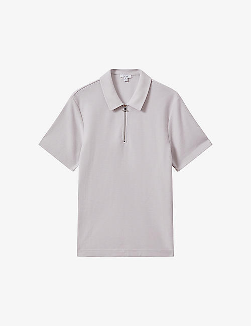REISS: Felix textured-knit cotton polo shirt