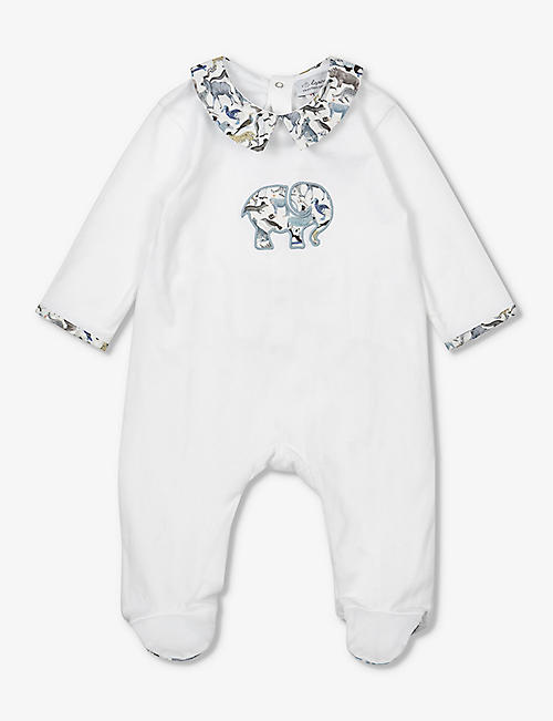 TROTTERS: Elephant-appliqué stretch organic-cotton babygrow and gift bag 0-9 months