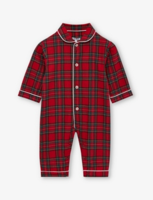 TROTTERS: Cosy Christmas tartan-pattern cotton romper 0-9 months