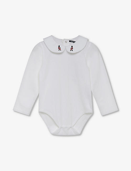 TROTTERS: Milo guardsman-embroidered stretch-cotton babygrow 0-24 months
