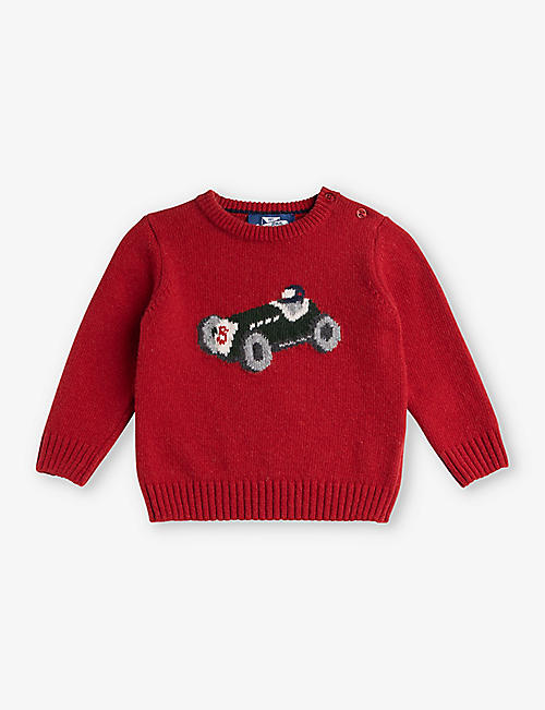 TROTTERS: Henry car-motif wool-blend jumper 3-24 months