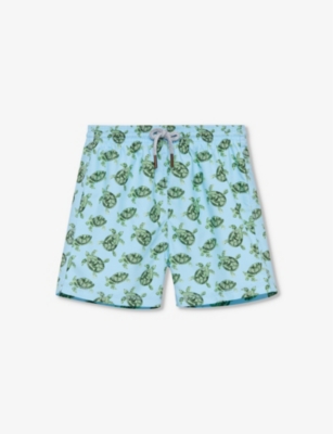 TROTTERS: Turtle-motif elasticated-waist woven swim shorts 2-11 years