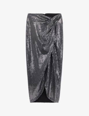 THE KOOPLES: Sequin-embellished wrap-front stretch-woven midi skirt