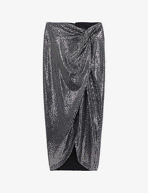 THE KOOPLES: Sequin-embellished wrap-front stretch-woven midi skirt