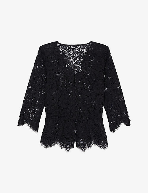 THE KOOPLES: Sweetheart-neck scalloped-trim lace top