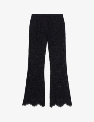 THE KOOPLES: Scalloped-trim flared-leg high-rise lace trousers