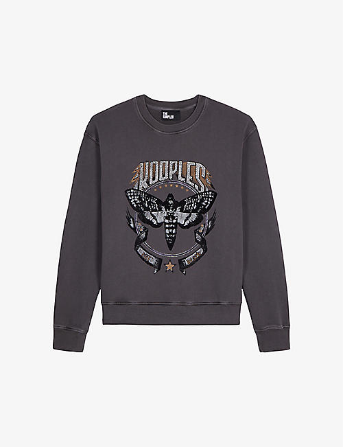 THE KOOPLES: Logo-print rhinestone-embellished cotton sweatshirt