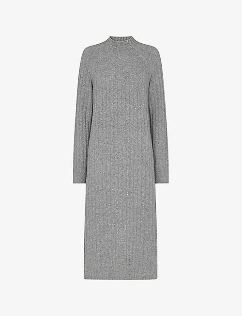 WHISTLES: High-neck relaxed-fit stretch wool-blend midi dress