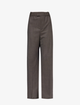 BOTTEGA VENETA: Check-pattern belt-loop relaxed-fit wide-leg wool trousers