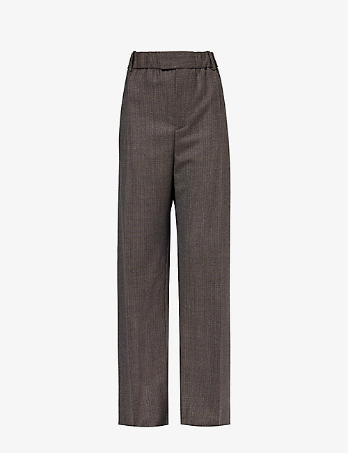 BOTTEGA VENETA: Check-pattern belt-loop relaxed-fit wide-leg wool trousers