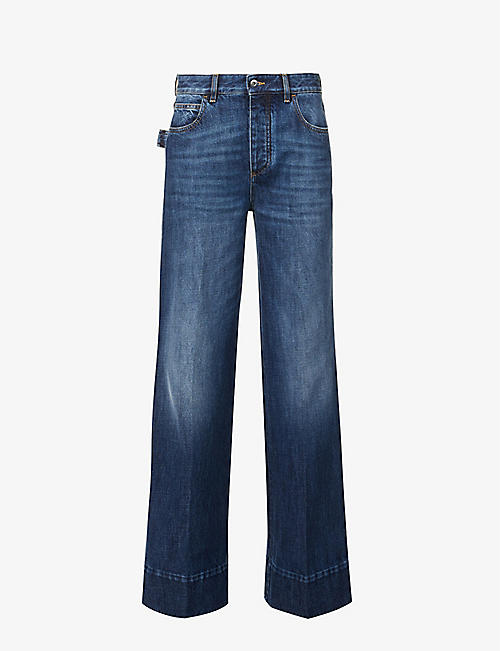 BOTTEGA VENETA: Faded-wash whiskered straight-leg high-rise jeans