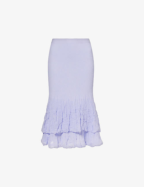 BOTTEGA VENETA: Ruffled-hem high-rise cotton-blend midi skirt